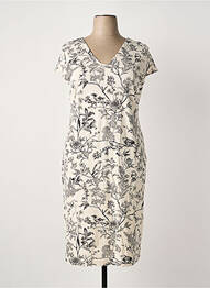 Robe mi-longue imprimé fleurs manches courtes beige ALEXANDER & JACOB femme