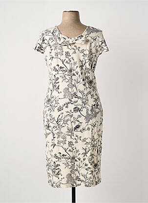 Robe mi-longue imprimé fleurs manches courtes beige ALEXANDER & JACOB femme