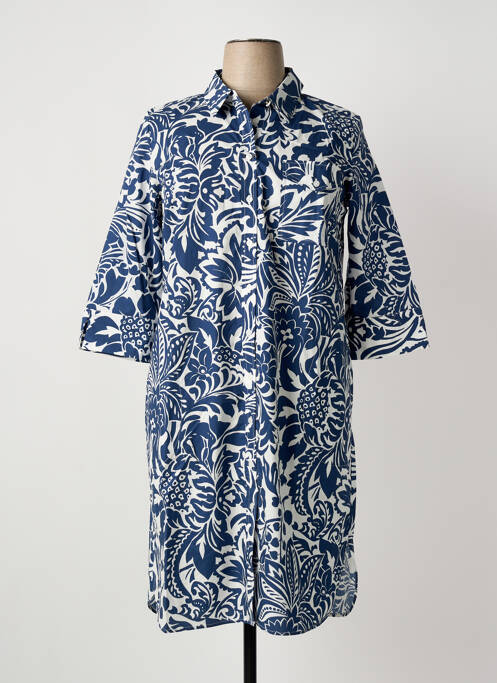 Robe mi-longue imprimé fantaisie manches courtes bleu WHITE LABEL femme