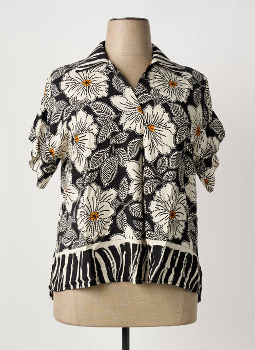 Blouse imprimé fleurs manches courtes noir COULEURS DU TEMPS femme