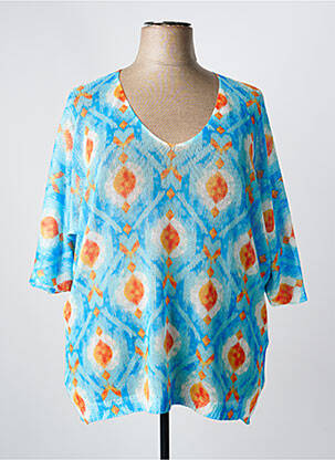 Pull col v manches 3/4 bleu COULEURS DU TEMPS femme