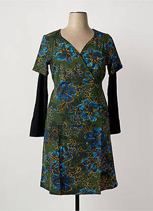Robe mi-longue imprimé fleurs manches longues vert SHEEGO femme