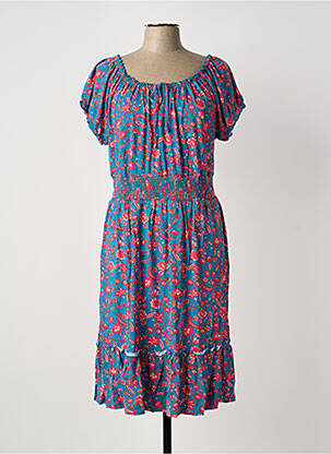 Robe mi-longue imprimé fleurs manches courtes bleu SHEEGO femme