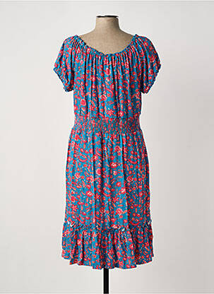 Robe mi-longue imprimé fleurs manches courtes bleu SHEEGO femme