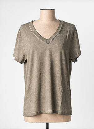 T-shirt col v manches courtes marron NÜ femme