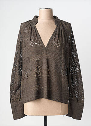 Blouse légère et transparente manches longues marron RABENS SALONER femme