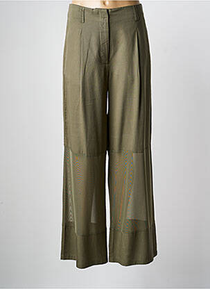 Pantalon large tissage popeline taille haute vert NÜ femme