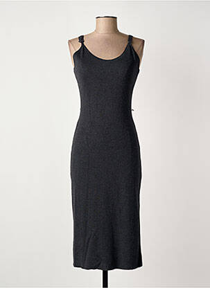 Robe mi-longue col rond fines bretelles gris MORGAN femme