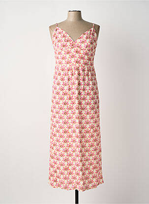 Robe mi-longue imprimé fleurs fines bretelles rose SYSTEMACTION femme