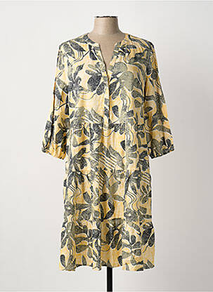 Robe mi-longue imprimé fleurs manches 3/4 jaune OLSEN femme