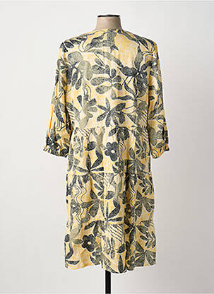 Robe mi-longue imprimé fleurs manches 3/4 jaune OLSEN femme