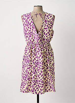 Robe mi-longue imprimé fantaisie sans manche violet C'EST BEAU LA VIE femme