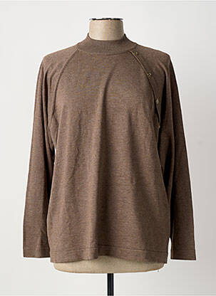 Pull tissage chiné manches longues marron SIGNATURE femme
