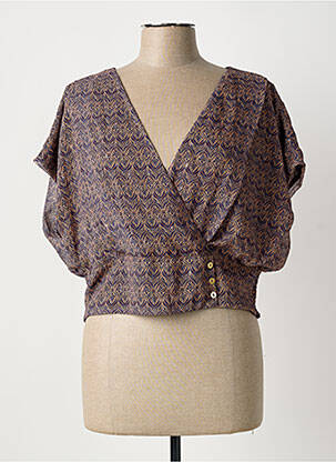 Blouse imprimé fantaisie manches courtes marron SYSTEMACTION femme