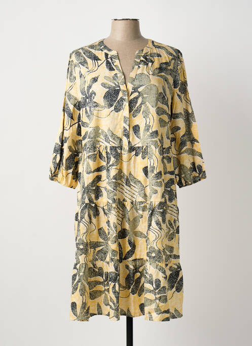 Robe mi-longue imprimé fleurs manches 3/4 jaune OLSEN femme