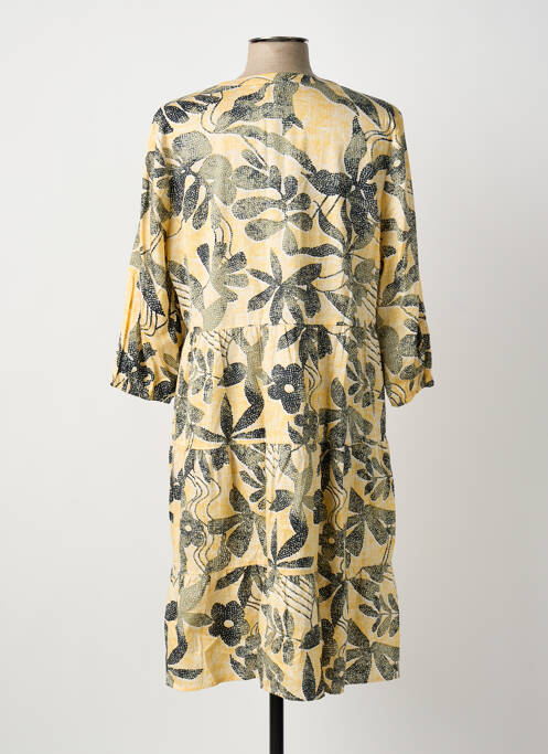 Robe mi-longue imprimé fleurs manches 3/4 jaune OLSEN femme