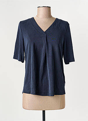 T-shirt col v manches courtes bleu SIGNATURE femme