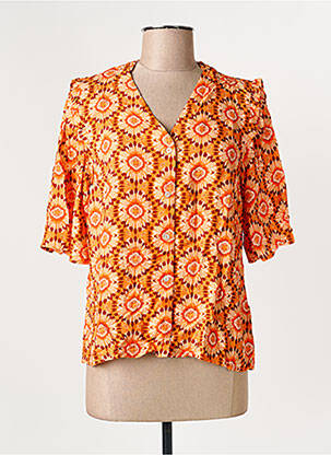 Chemisier imprimé fleurs manches 3/4 orange C'EST BEAU LA VIE femme