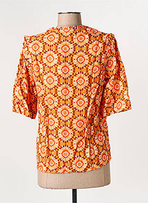 Chemisier imprimé fleurs manches 3/4 orange C'EST BEAU LA VIE femme