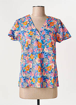 Blouse tissage popeline manches courtes bleu C'EST BEAU LA VIE femme
