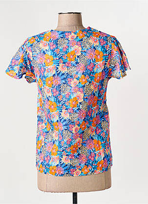 Blouse tissage popeline manches courtes bleu C'EST BEAU LA VIE femme