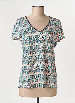 T-shirt col v manches courtes vert C'EST BEAU LA VIE femme