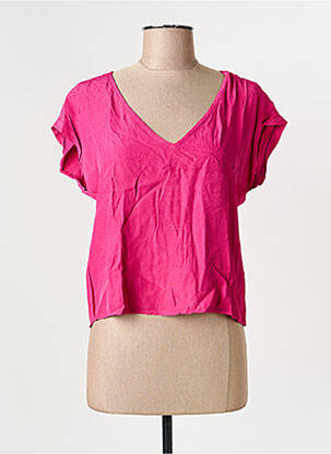 Blouse tissage popeline manches courtes rose SYSTEMACTION femme