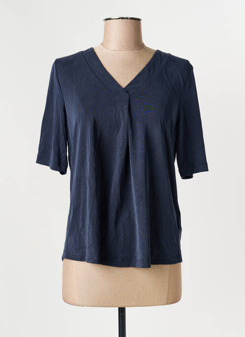 T-shirt col v manches courtes bleu SIGNATURE femme