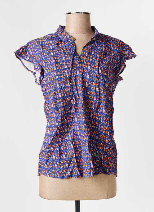 Blouse tissage popeline manches courtes bleu C'EST BEAU LA VIE femme