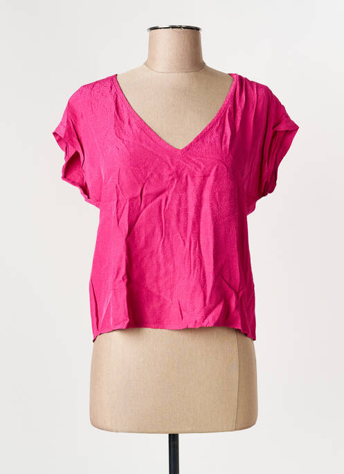 Blouse tissage popeline manches courtes rose SYSTEMACTION femme