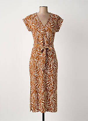 Robe mi-longue tissage crêpe manches courtes marron GARCIA femme