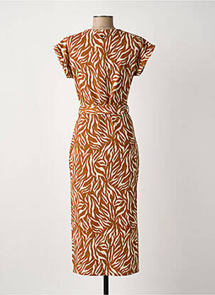 Robe mi-longue tissage crêpe manches courtes marron GARCIA femme