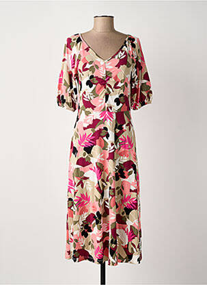 Robe mi-longue imprimé fleurs manches courtes rose JENSEN femme