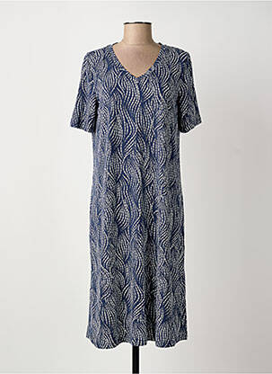 Robe mi-longue imprimé fantaisie manches courtes bleu SIGNATURE femme
