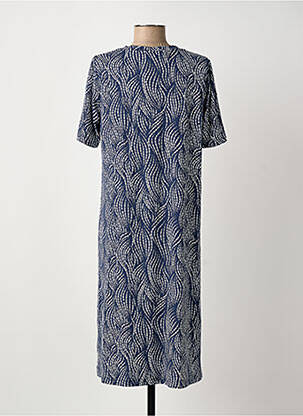 Robe mi-longue imprimé fantaisie manches courtes bleu SIGNATURE femme