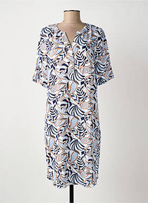 Robe mi-longue imprimé fleurs manches courtes bleu OLSEN femme