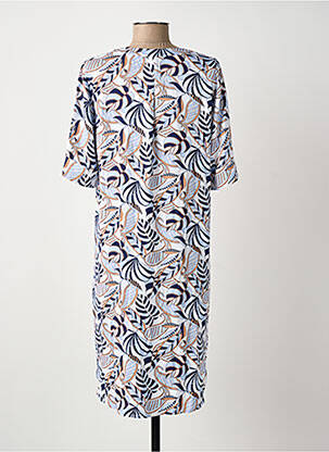 Robe mi-longue imprimé fleurs manches courtes bleu OLSEN femme
