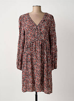Robe mi-longue imprimé fleurs manches longues noir C'EST BEAU LA VIE femme