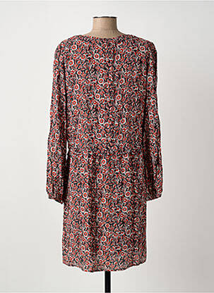 Robe mi-longue imprimé fleurs manches longues noir C'EST BEAU LA VIE femme