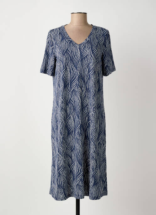 Robe mi-longue imprimé fantaisie manches courtes bleu SIGNATURE femme