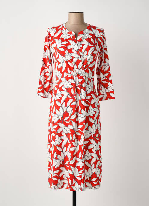 Robe mi-longue imprimé fleurs manches courtes rouge OLSEN femme