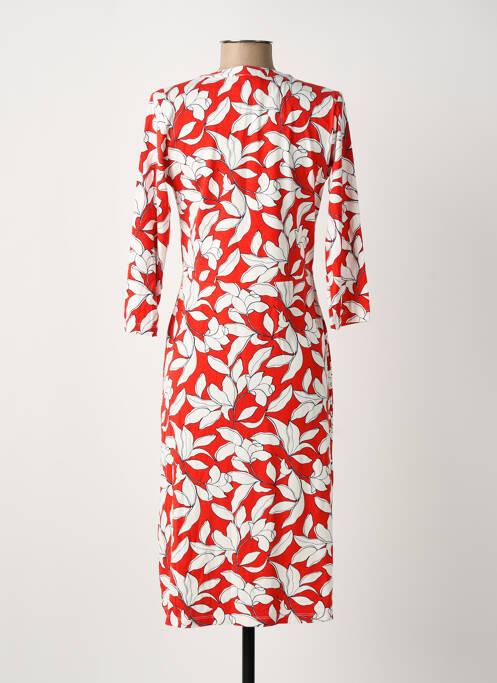 Robe mi-longue imprimé fleurs manches courtes rouge OLSEN femme