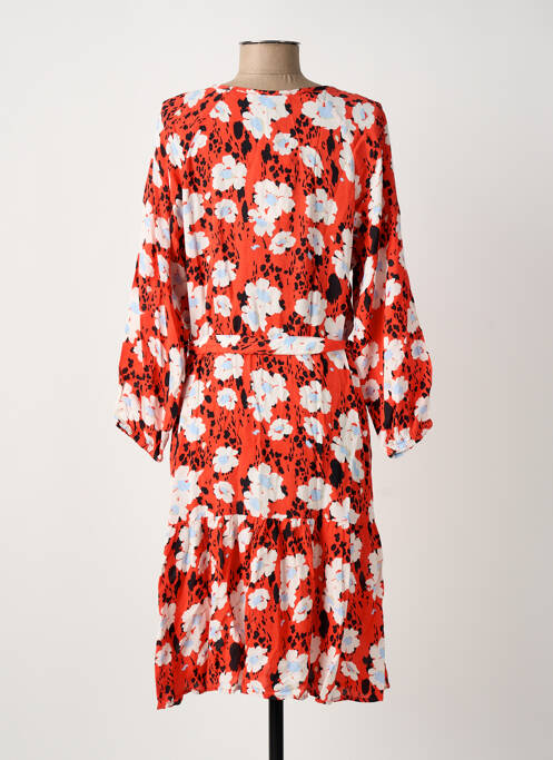 Robe mi-longue imprimé fleurs manches 3/4 orange GARCIA femme