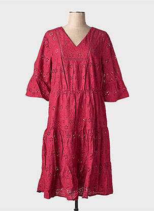 Robe mi-longue coupe évasée manches courtes rouge SHEEGO femme