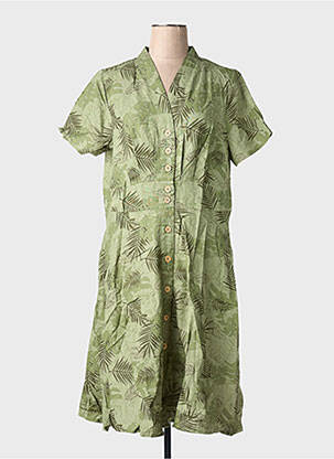 Robe mi-longue tissage crêpe manches courtes vert SHEEGO femme