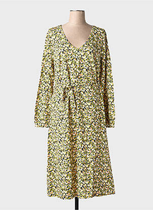 Robe mi-longue imprimé fleurs manches longues vert SHEEGO femme