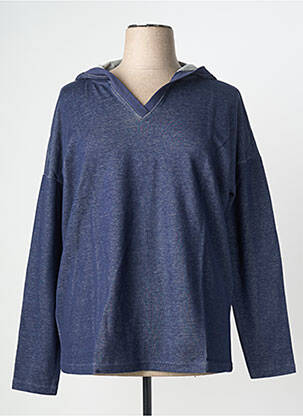 Sweat-shirt à capuche col v manches longues bleu SHEEGO femme