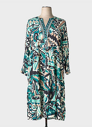 Robe mi-longue imprimé fantaisie manches longues vert VIA APPIA DUE femme