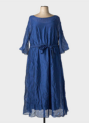 Robe longue tissage crêpe manches 3/4 bleu SHEEGO femme