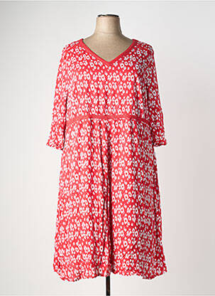 Robe mi-longue imprimé fleurs manches 3/4 rouge SHEEGO femme